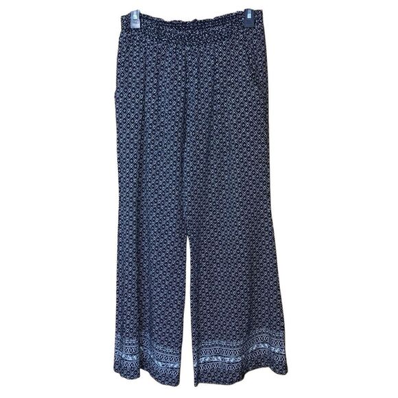 Roan + Ryan high rise black and white wide leg boho patterned rayon pants large - Picture 2 of 8